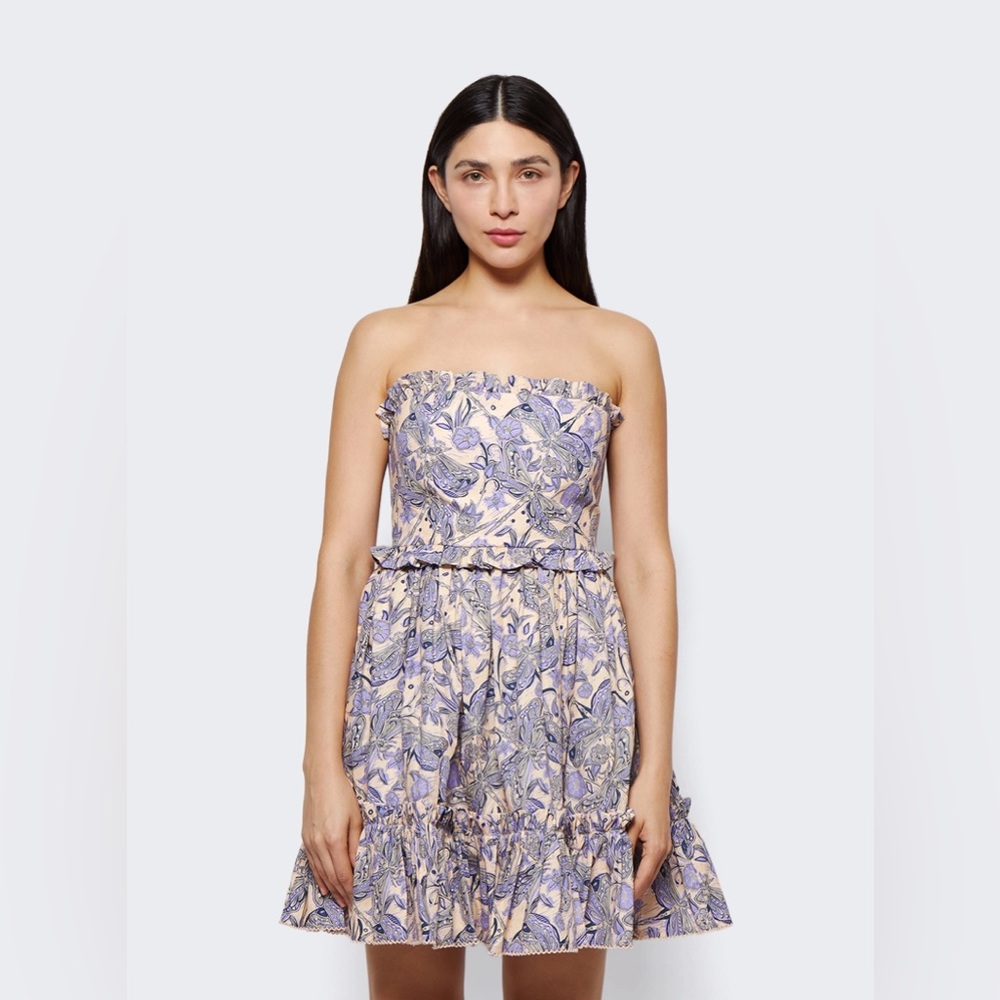 AGUA BY AGUA BENDITA ROSA STRAPLESS FLORAL MINI DRESS